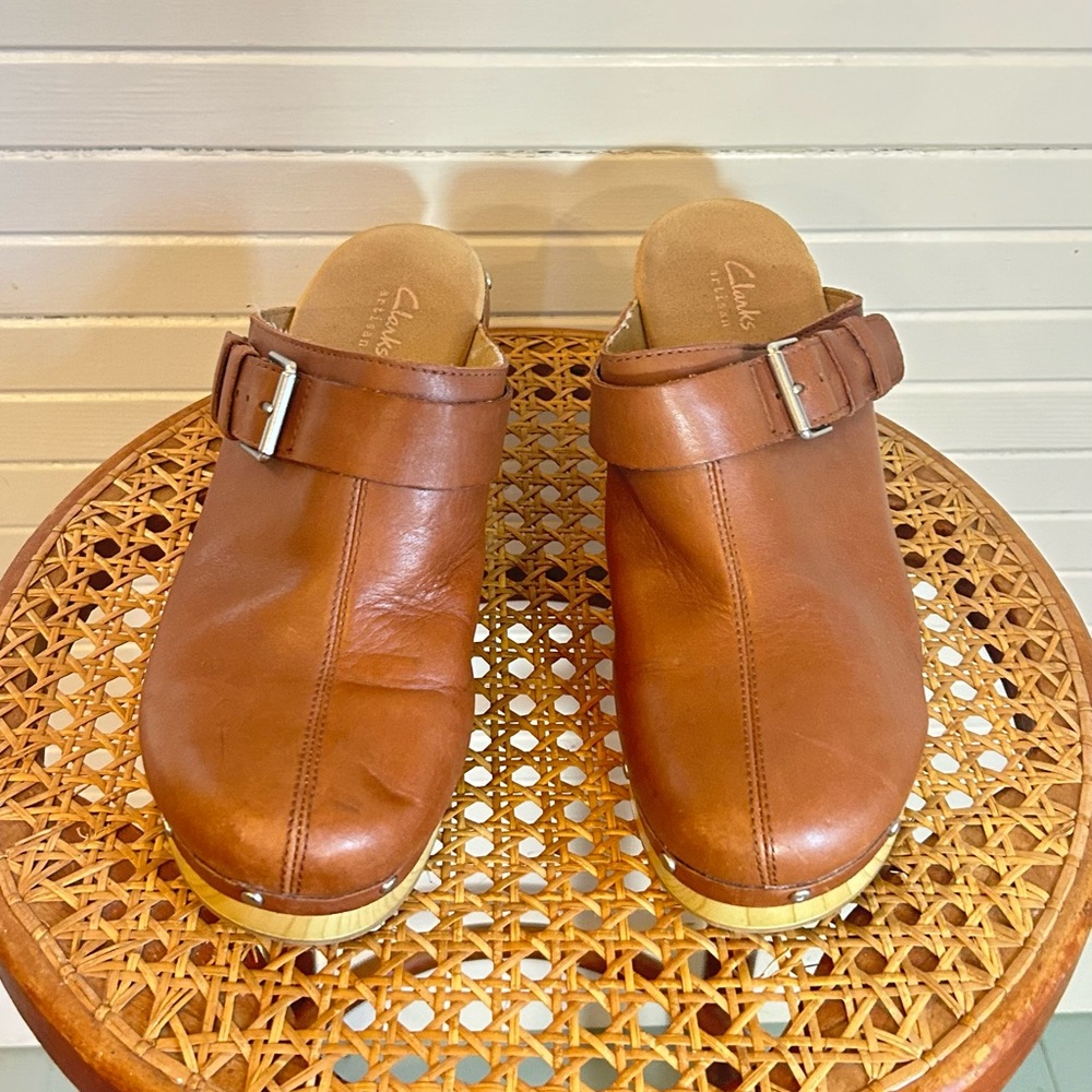 Clark’s Brown Leather Heeled Clog